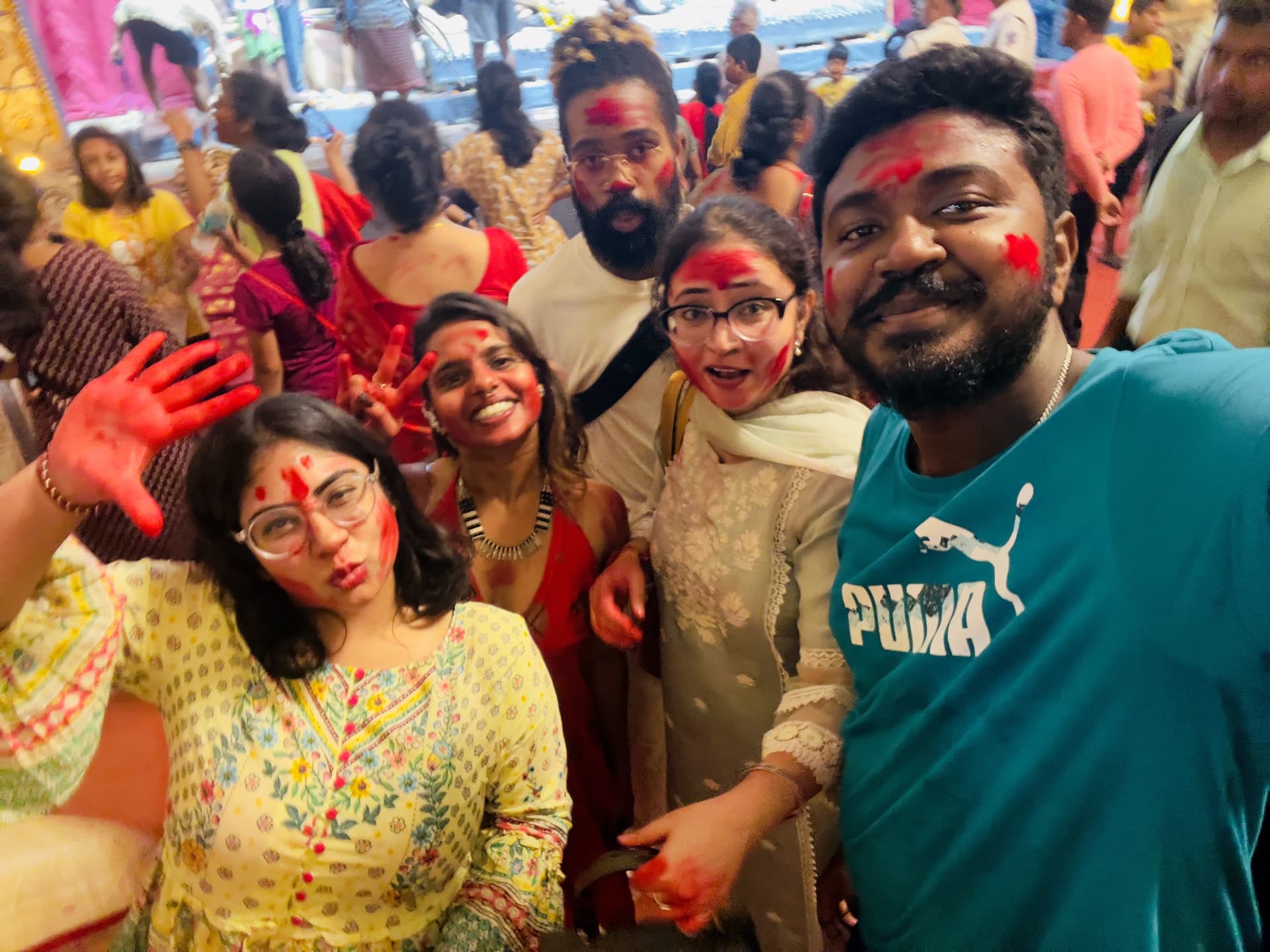 Durga Puja and traditional cultural celebration with hostel guests and community members